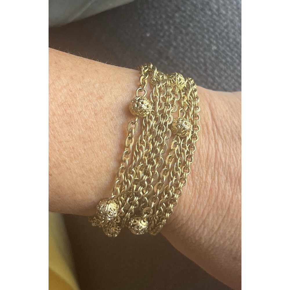 Lisner Vintage Gold Tone Multi-Strand Curb Chain Bow Bracelet Box Closure 7”